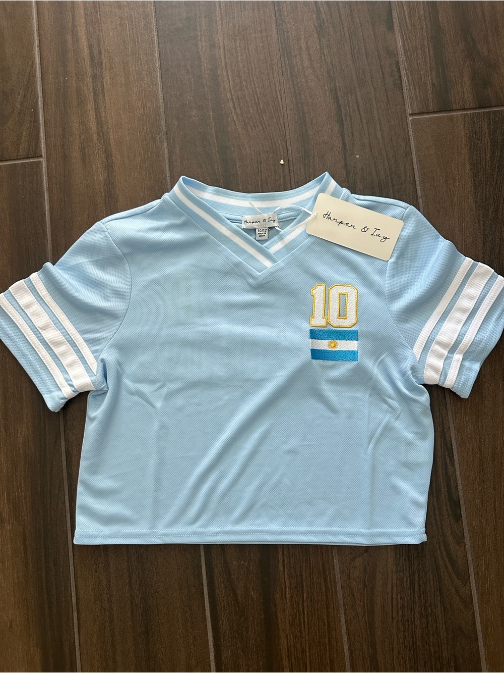 Argentina Light Blue Girls' Soccer crop jersey with #10 Messi 10/12